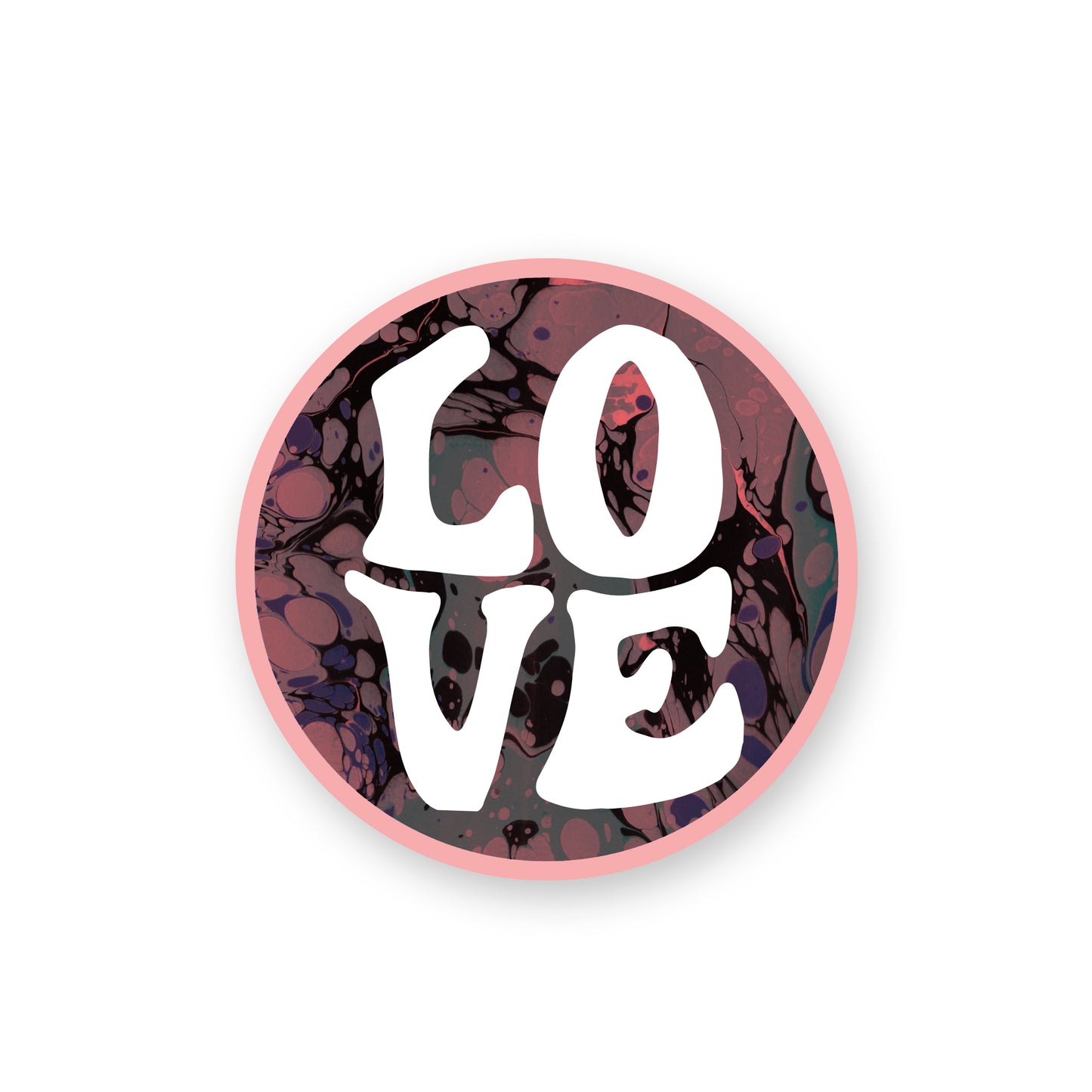 Single vintage-style sticker featuring a marble background and the word love, will give any water bottle, laptop, or craft a 70's feel.