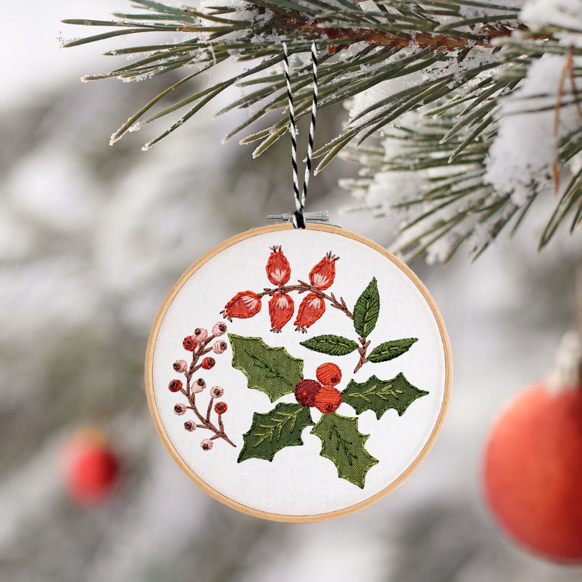 Antiquaria Hand Embroidered Ornament Kit, Winter Botanical