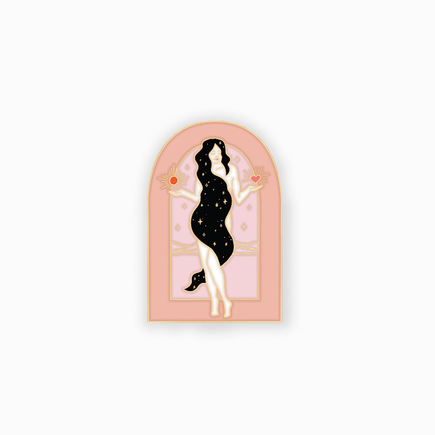 Elegant celestial-themed enamel pin with a celestial woman design, great for pinning on bags or stationery organizers