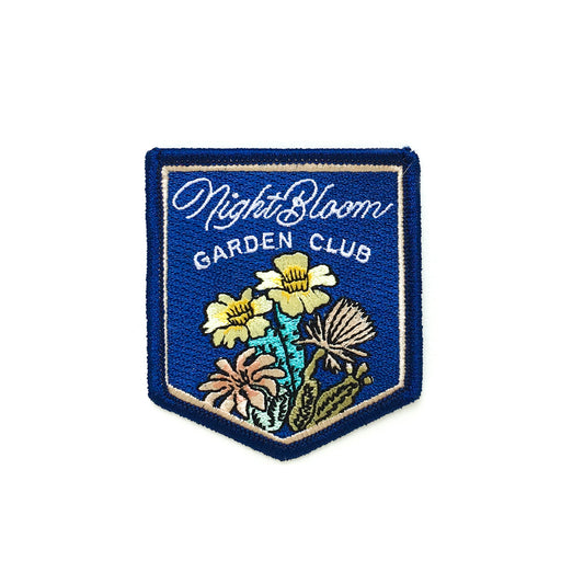 Colorful night blooms garden club floral embroidered iron-on patch, perfect for jackets, bags, or hats. 