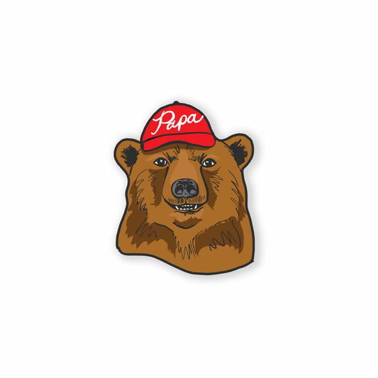 Adorable sticker featuring a cute papa bear illustration with a warm smile, perfect for expressing love and family; great for personalizing water bottles, laptops, or craft projects.