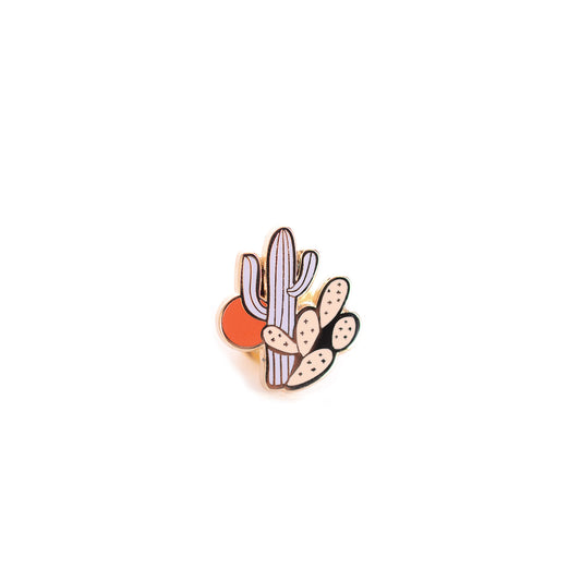 Cactus theme enamel pin with gold accents, perfect for decorating jackets, bags, or stationery items.