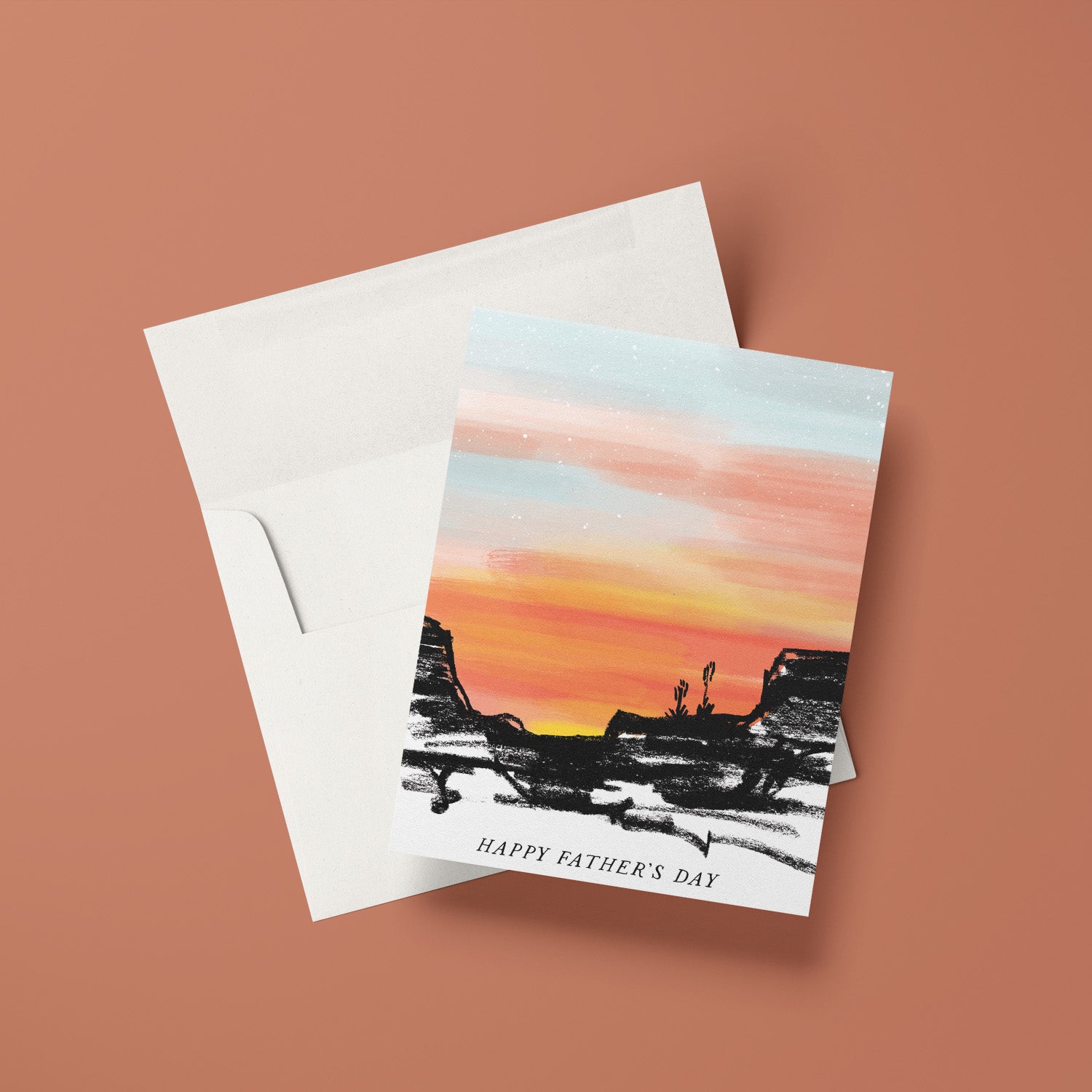 Desert Sunset Father's Day card featuring a vibrant desert landscape, ideal for fathers with a love for the Southwest.