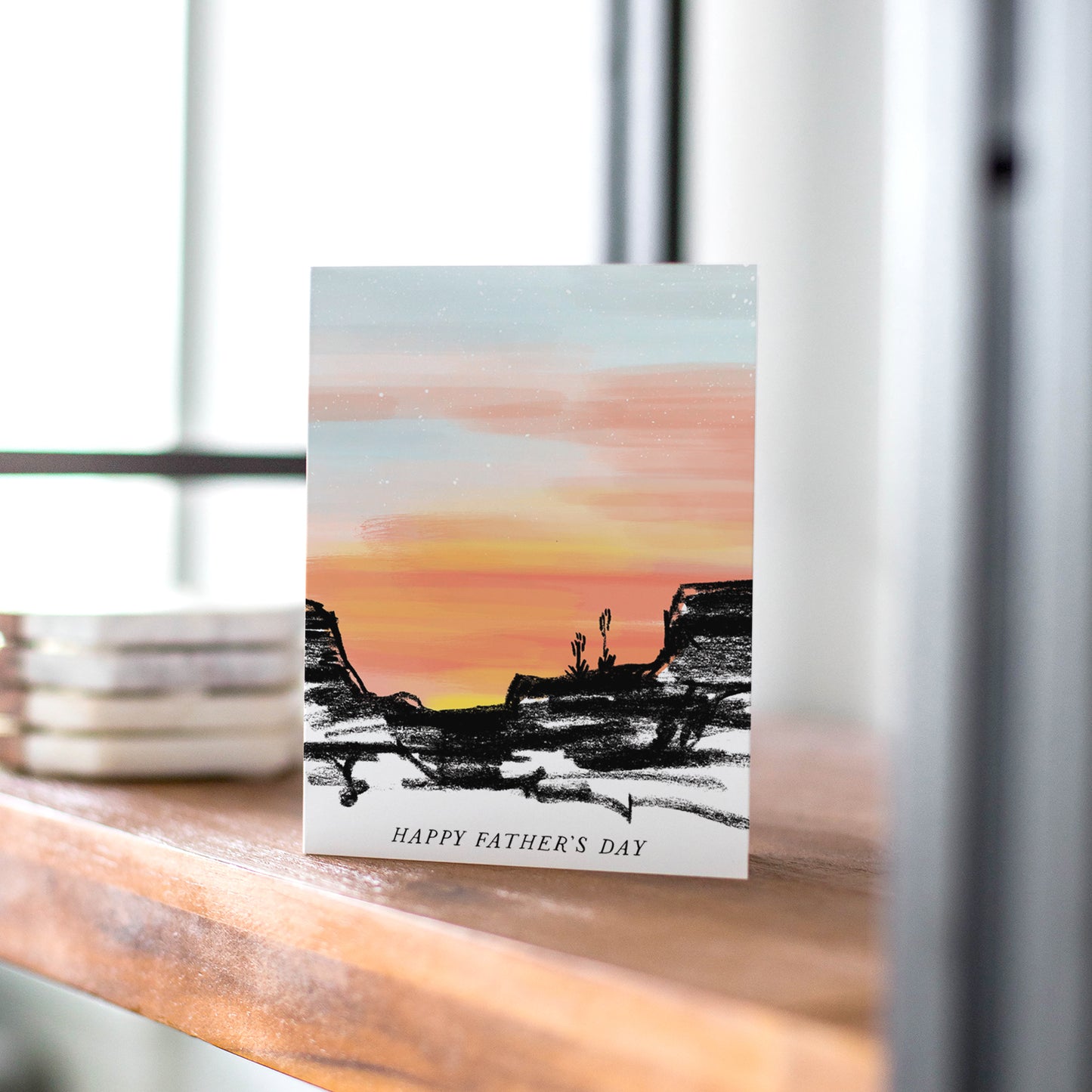 Desert Sunset Father's Day card featuring a vibrant desert landscape, ideal for fathers with a love for the Southwest.