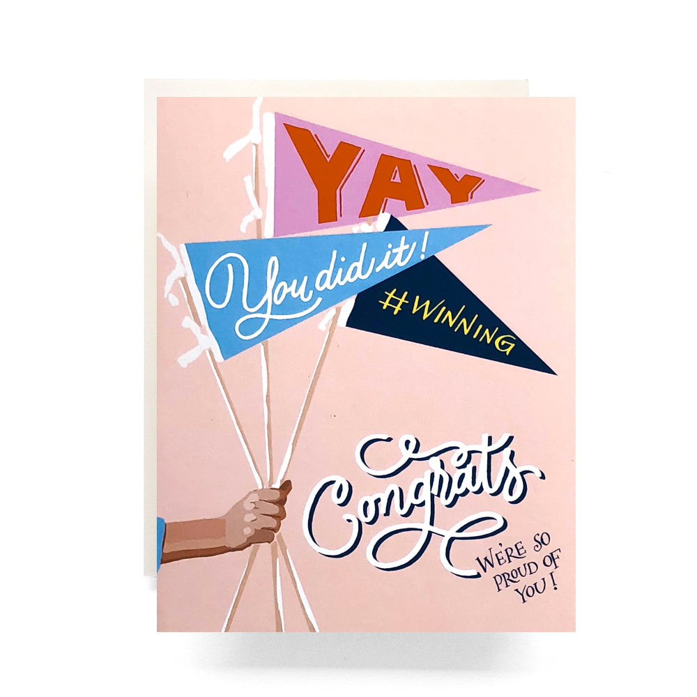 Pennant Congrats card with retro pennant design, ideal for celebrating graduations and achievements.