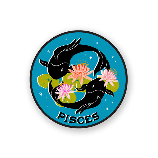 Pisces zodiac sticker showcasing two fish swimming together in soft pastels, symbolizing intuition and creativity.