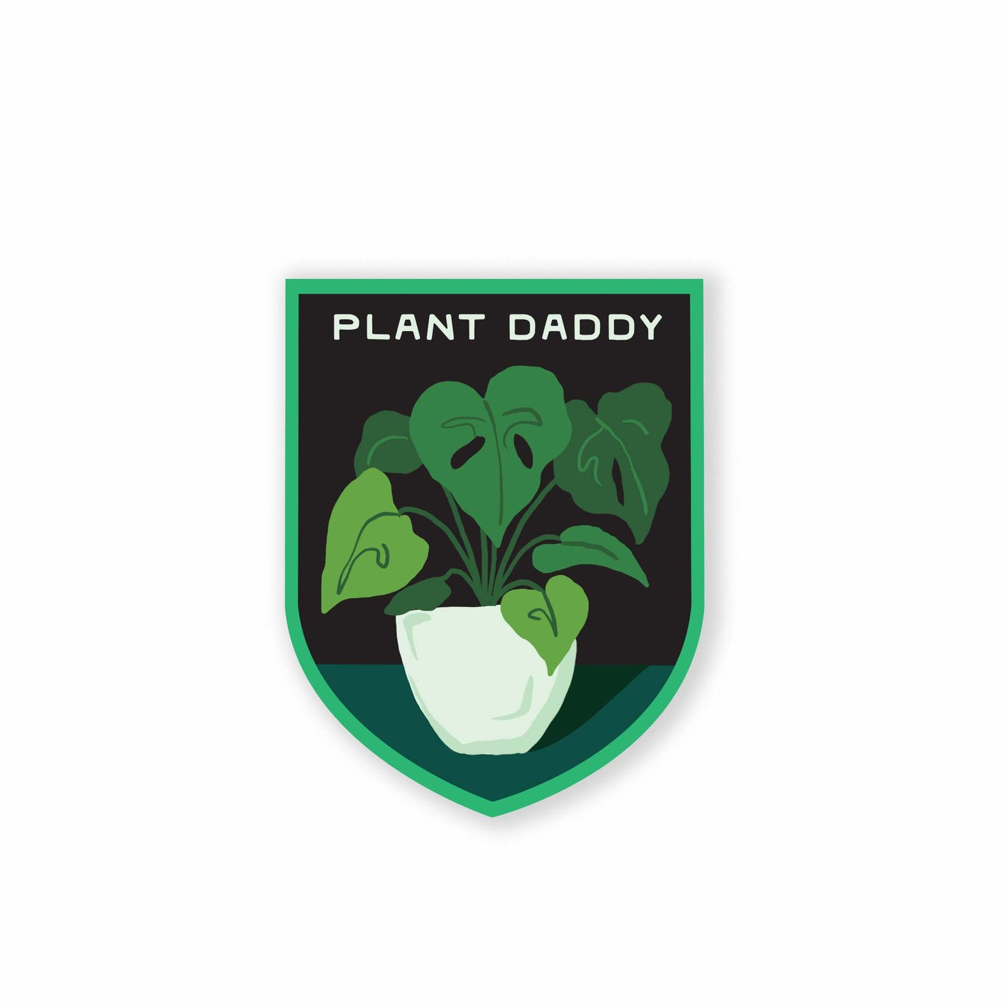 Charming sticker showcasing a friendly 'Plant Daddy' design with a vibrant houseplant, celebrating plant parenthood; ideal for customizing water bottles, laptops, or craft projects