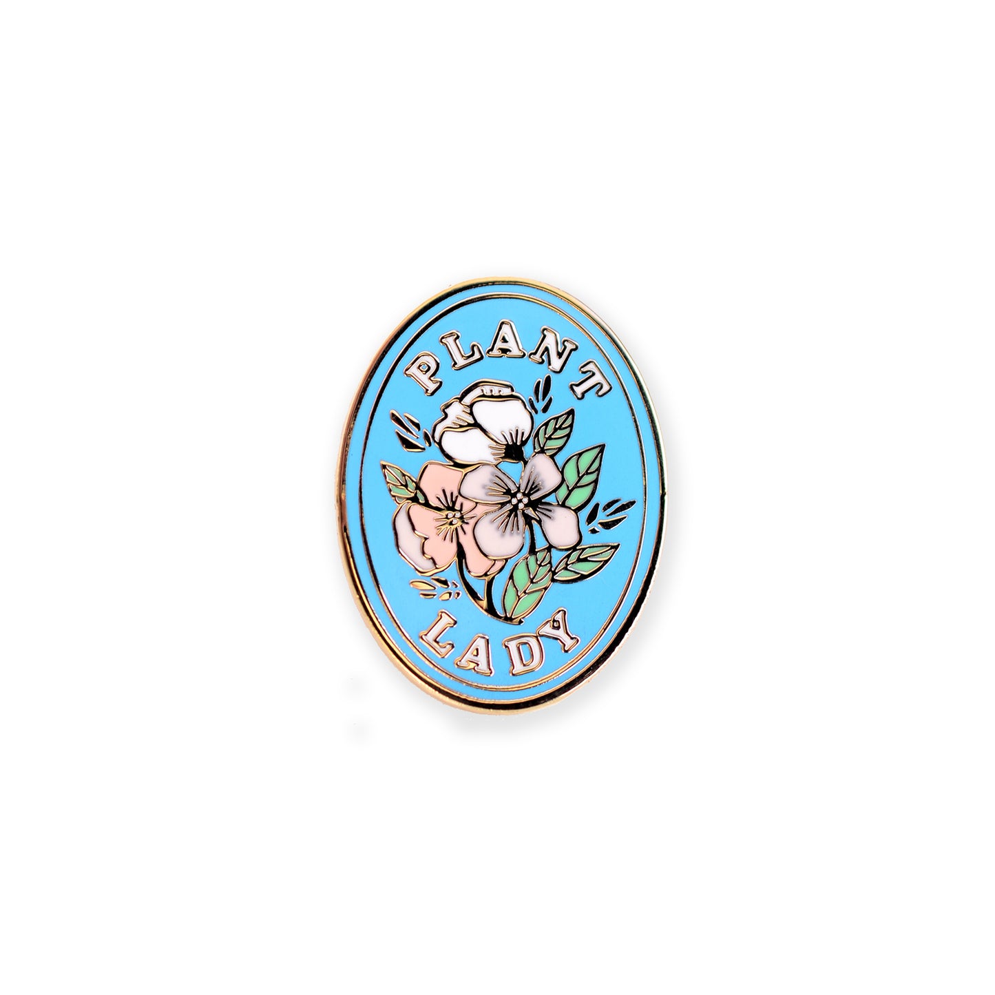 Delicate floral enamel pin with gold accents, perfect for decorating jackets, bags, or stationery items