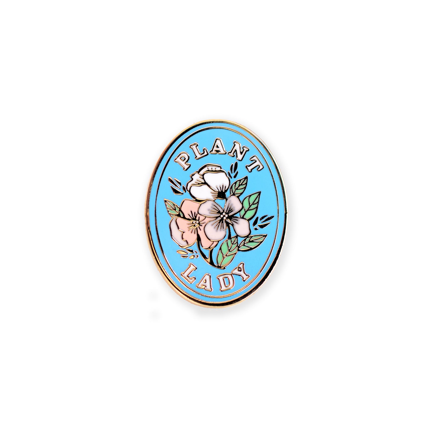 Delicate floral enamel pin with gold accents, perfect for decorating jackets, bags, or stationery items