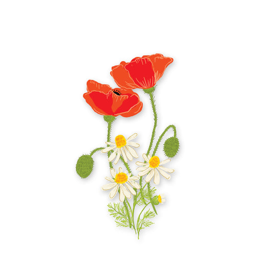 Beautiful sticker featuring a colorful illustration of blooming poppies, symbolizing beauty and resilience; perfect for adding a floral touch to water bottles, laptops, or craft projects.