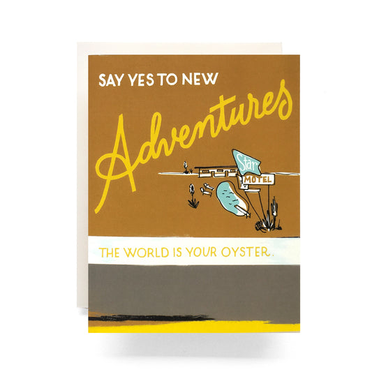 Retro Adventure card with a vintage travel design, great for wishing luck on new experiences.