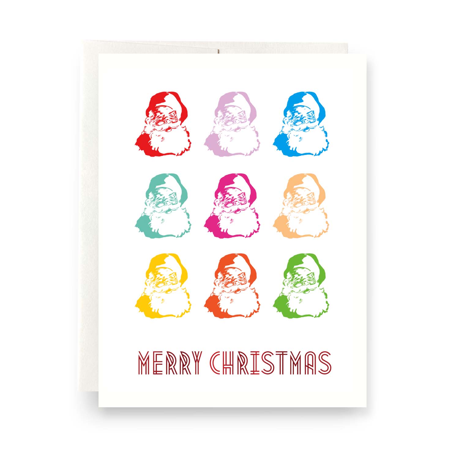 Santa’s Merry Christmas holiday card featuring a classic Santa illustrations in bright colors, ideal for spreading holiday cheer, blank inside.