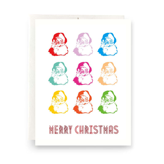 Santa’s Merry Christmas holiday card featuring a classic Santa illustrations in bright colors, ideal for spreading holiday cheer, blank inside.