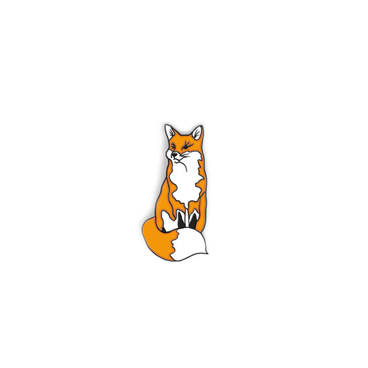 Cute animal enamel pin of a fluffy fox with vibrant colors, perfect for adding character to clothing or accessories.