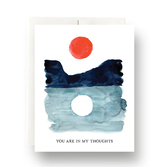 Sun & Moon In My Thoughts greeting card with abstract celestial art, perfect for thoughtful messages and art lovers