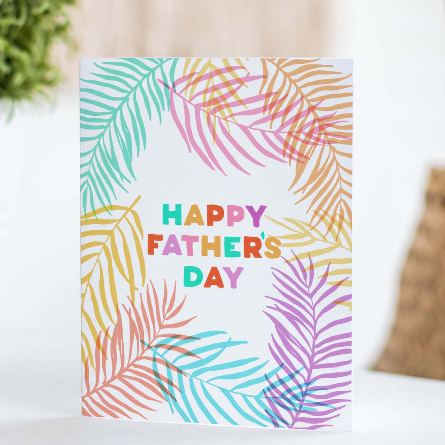 Tropical Father's Day card featuring colorful tropical plants, ideal for dads who enjoy island vibes and warm destinations.