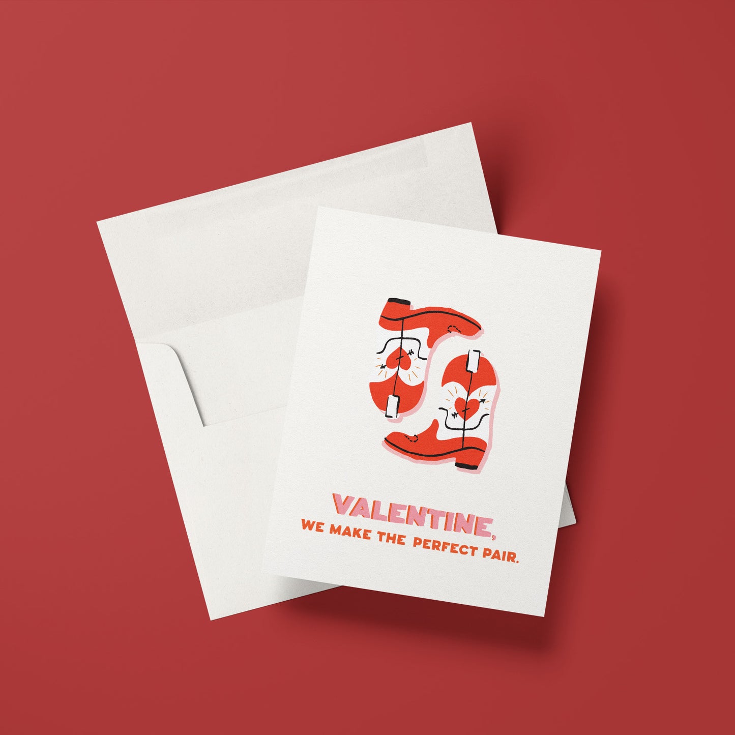 Valentine Boots card with playful boot illustration - great for a fun and quirky Valentine's Day