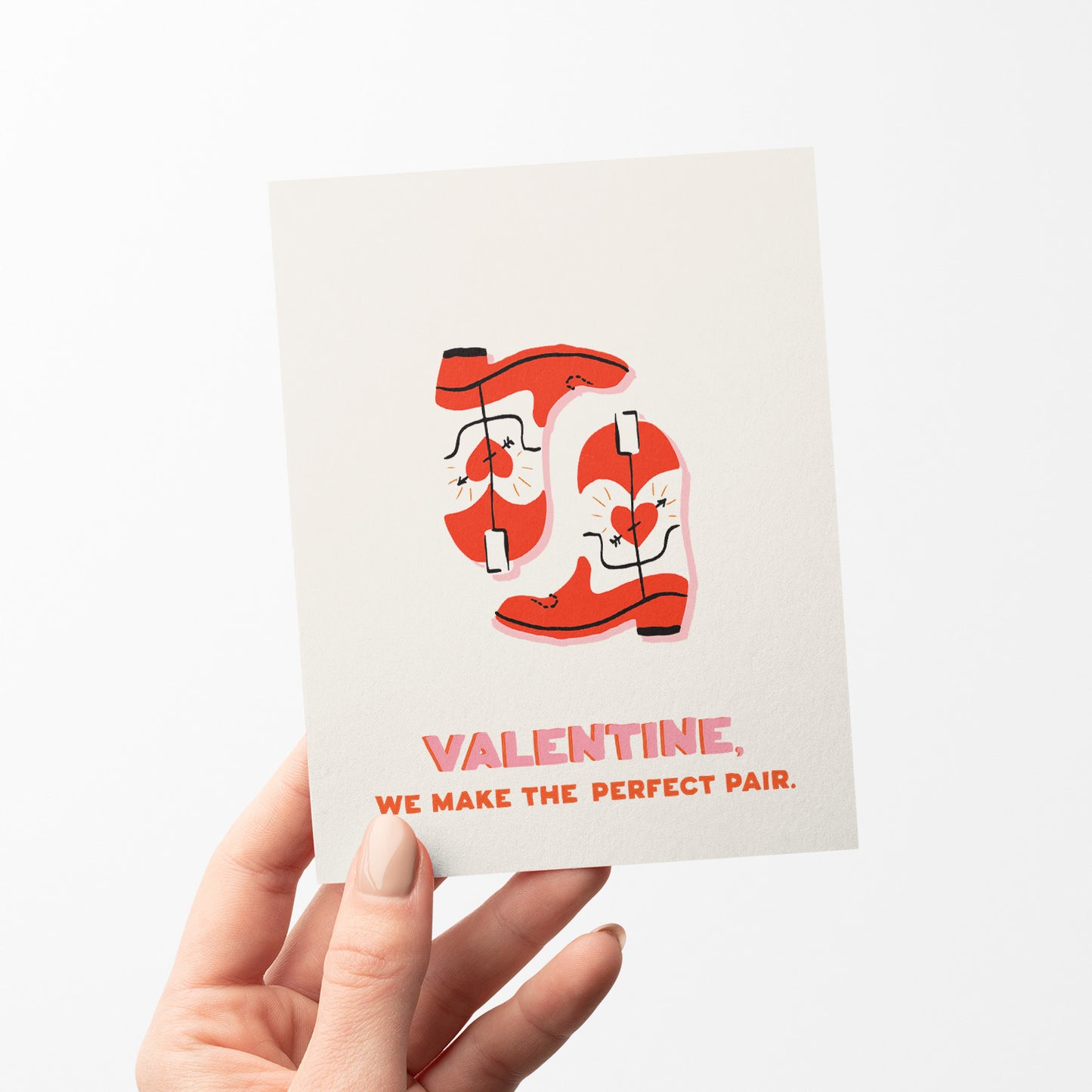 Valentine Boots card with playful boot illustration - great for a fun and quirky Valentine's Day