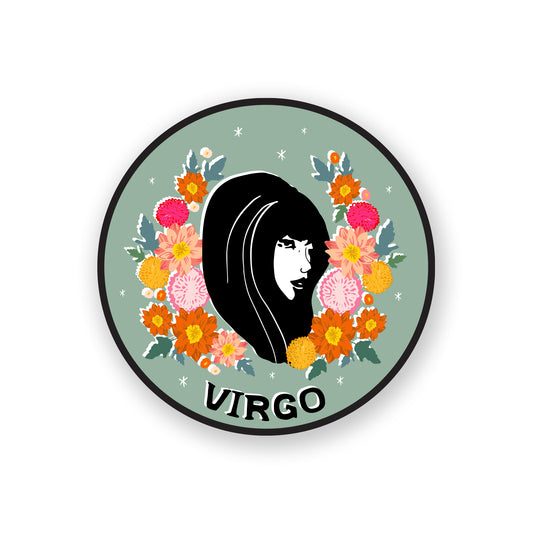 Virgo zodiac sticker with an elegant maiden design in muted colors, embodying practicality and attention to detail.