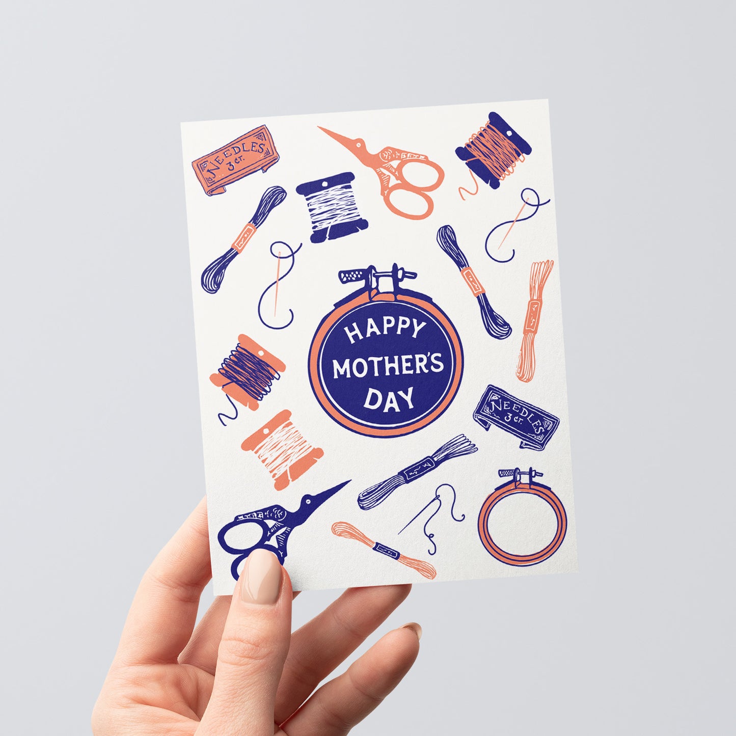 This crafty mothers day card is adorned with all sorts of sewing notions in cute illustrations. Perfect for the crafty mom in your life!